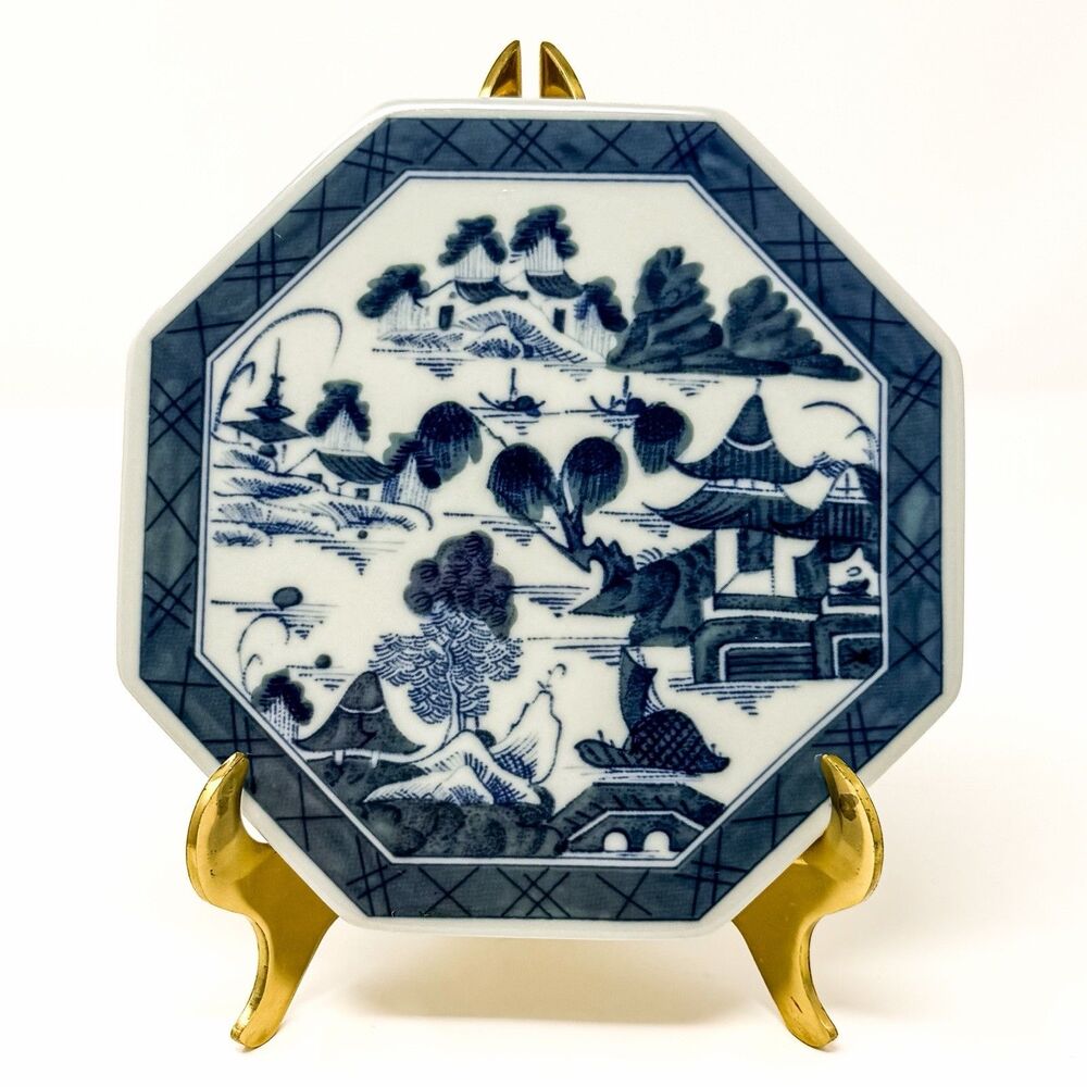 Mottahedeh Blue Canton Tea Tile Trivet Vista Alegre Portugal 5.5” Octagon